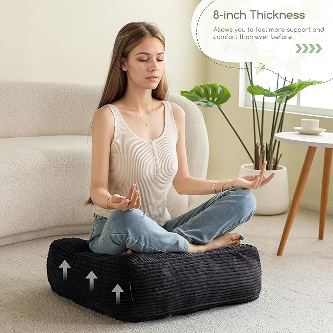 8" Washable Floor Pillow Cushion for Adults, Meditation Cushion Pillow, Large Square Floor Sitting, Removable Tufted Corduroy Cover, for Tatami Living Room or Yoga, 22x22 Inch, Machine Washable - Bloomnest