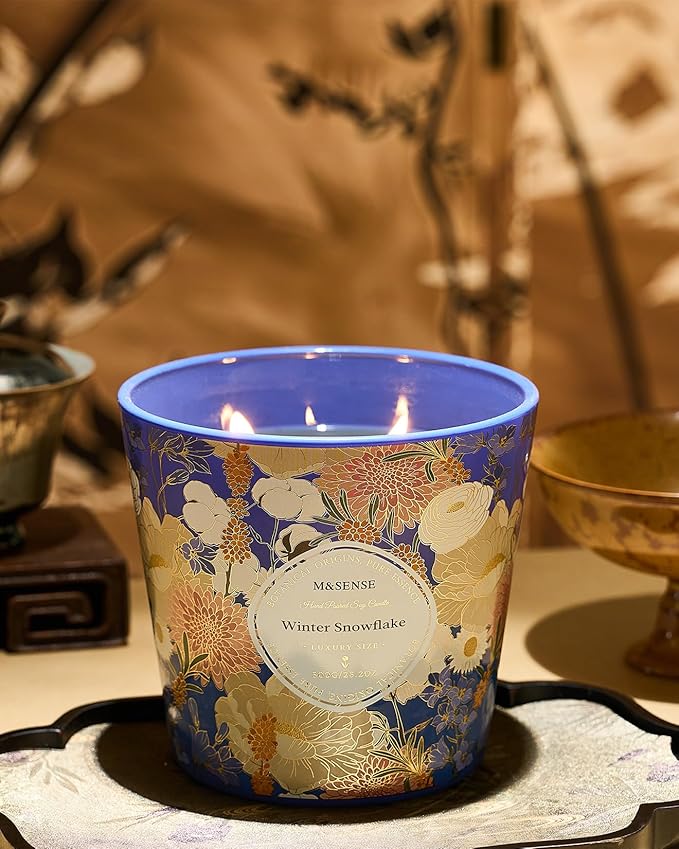 M&SENSE Winter Snow Flake Scented Candle, 28.2oz 3 Wick Natural Soy Wax Large Candles, Long Lasting Clean Slow Burning No Toxic Décor for Home Relaxation, Romantic Dates & Gift-Giving - Bloomnest