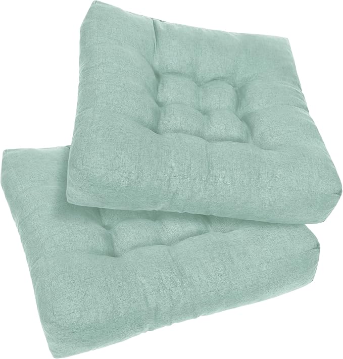 Sage Green Square Floor Pillow Meditation Cushions, Large Floor Sitting 22"x22"x4.6", Tufted Cushions for Yoga Living Room Tatami Home Decor 2 Pack - Bloomnest