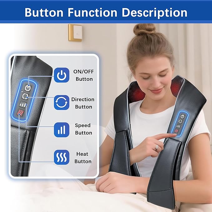 Joyset Neck Massager for Pain Relief Deep Tissue with Heat,Shiatsu Neck and Back Massager 4D Deep Kneading Massage for Shoulder,Gifts for Women Men Mom Dad Friend - Bloomnest