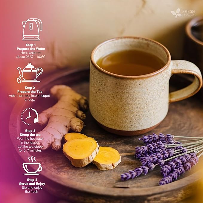 FreshDrinkUS, Premium Herbal Wellness Tea Bags | 75 Count | Blend of Sencha, Ginger, Fennel, Dandelion, Tulsi, Turmeric, Peppermint, Lavender, Lemongrass & Stevia – Herbal Tea. Vegan - Bloomnest