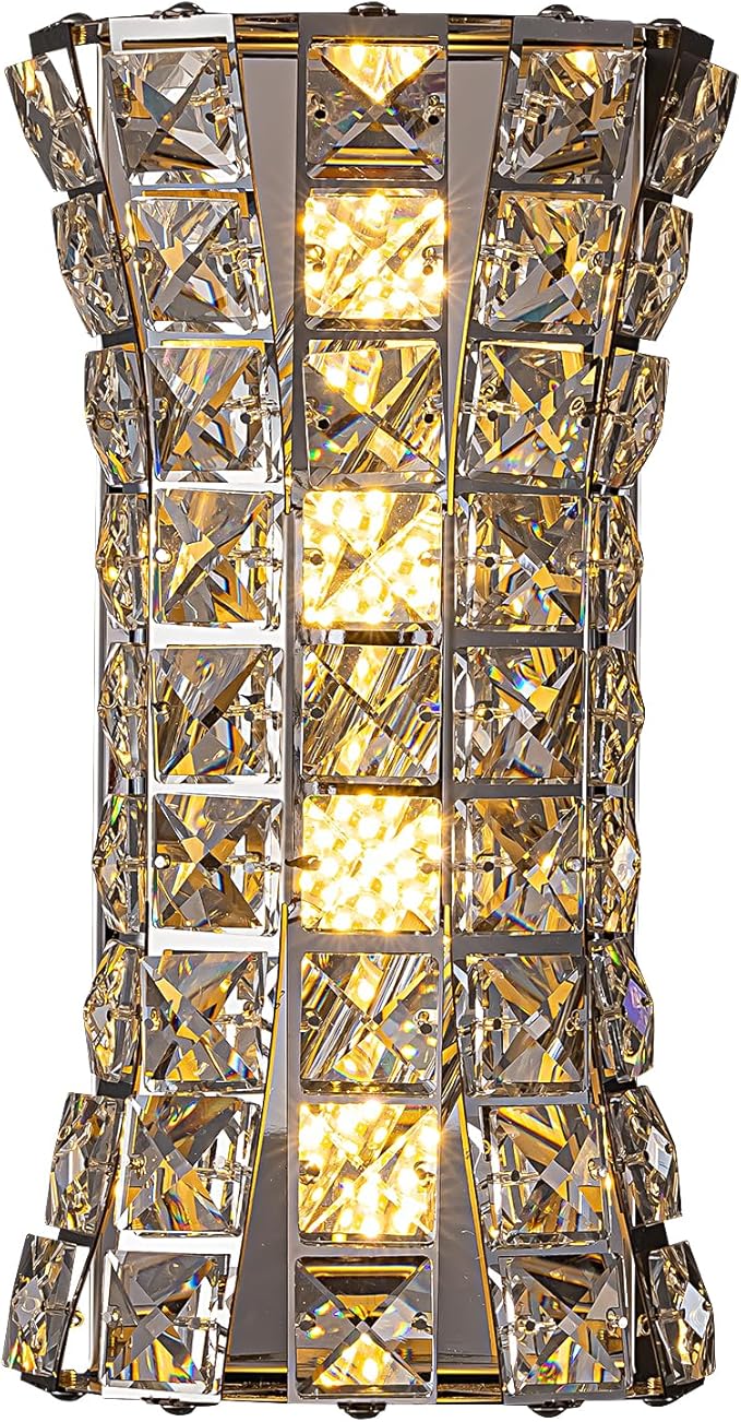 Crystal Wall Light Fixtures,Modern Chrome Wall Lamp with Clear K9 Crystals,Luxury Crystal Wall Sconces for Living Room Bedroom Bathroom Hallway Doorway Stairway,Bedside - Bloomnest