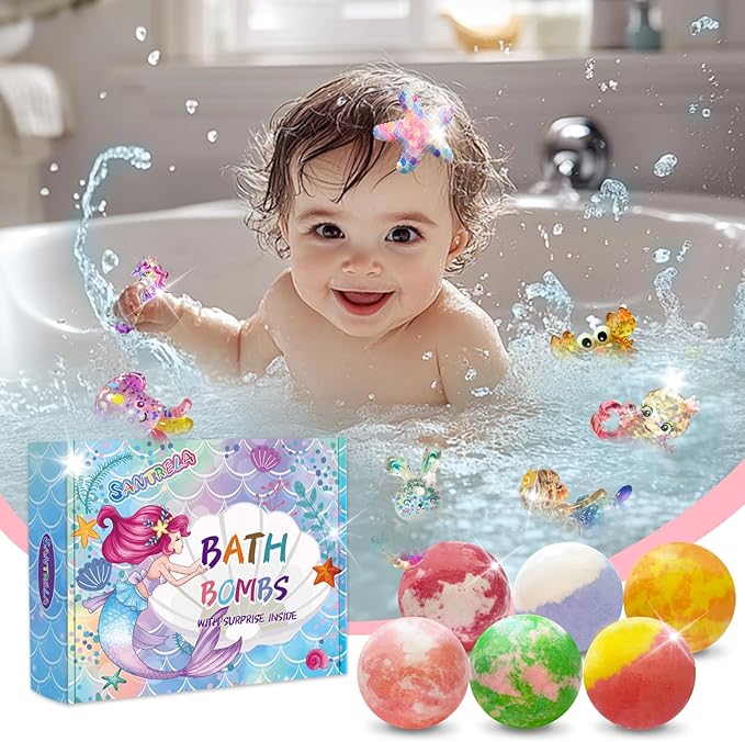 Bath Bombs for Kids with Surprise Inside, 12pcs Kids Bath Bombs with Mermaid Toys Gift Set for Girls, Shea & Coco Butter Dry Skin Moisturize, Handmade Fizzy Bubble Spa Bath Ball for Birthday Christmas - Bloomnest