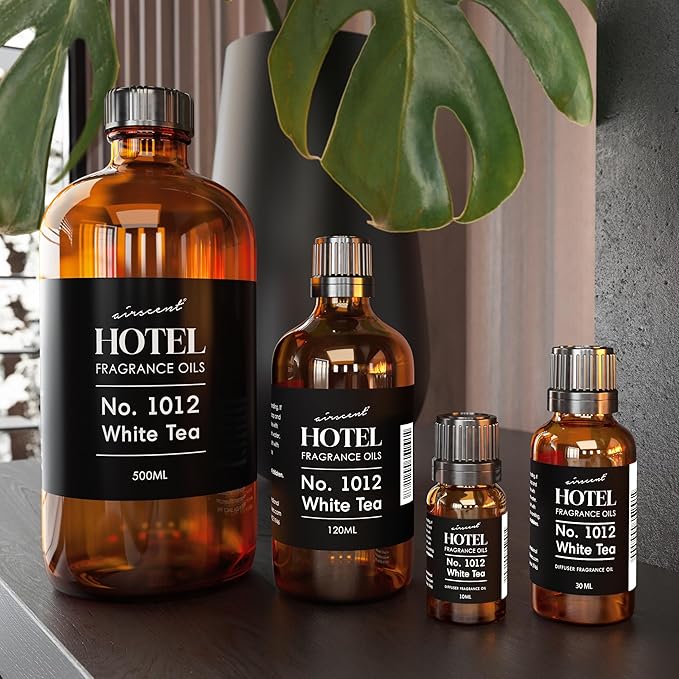 AirScent Hotel Diffuser Oil No. 1012 Inspired by The White Tea Hotel Scent - Premium Fragrance Oil for Ultrasonic and Waterless Diffusers and Crafting - 10 mL, 0.34 fl oz Glass Dropper Bottle Airscent