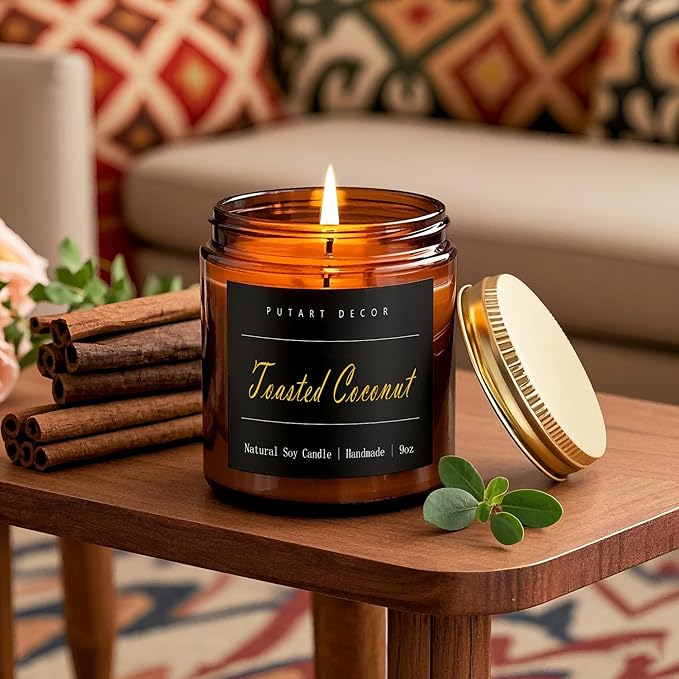Toasted Coconut Candles for Home Scented, Natural Soy Aromatherapy Non Toxic Candles with Long Lasting Fragrance & Clean Burn, Luxury Jar Candle Gift for Women, Men, Home Decoration 9oz - Bloomnest