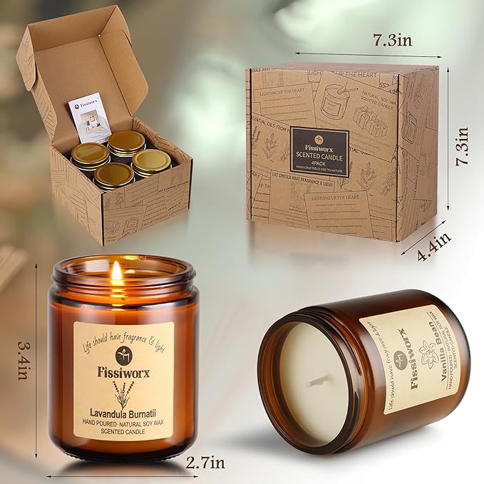 Scented Candle Set 4 Pack, Candle for Home Scented, Odor Eliminating, Stress Relief, 30oz, 220 Hours Long Lasting Soy Wax Gift Set for Women - Bloomnest