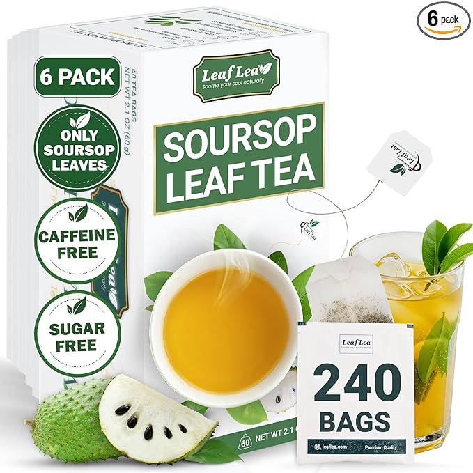 LeafLea 240 Premium Soursop Leaf Tea Bags, 100% Dried Soursop Graviola Leaves with a Smooth, Earthy Flavor, Hoja Guanabana Leaf Herbal Tea Bags for Natural Digestion Support, No Caffeine, Sugar-Free - Bloomnest