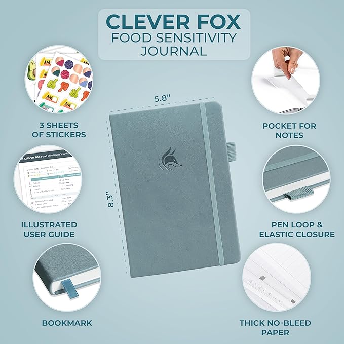 Clever Fox Food Sensitivity Journal – Daily Intolerance & Symptom Log for IBS, Diabetic, Low Fodmap, Elimination Diet – Health Tracker (Windy Blue) - Bloomnest