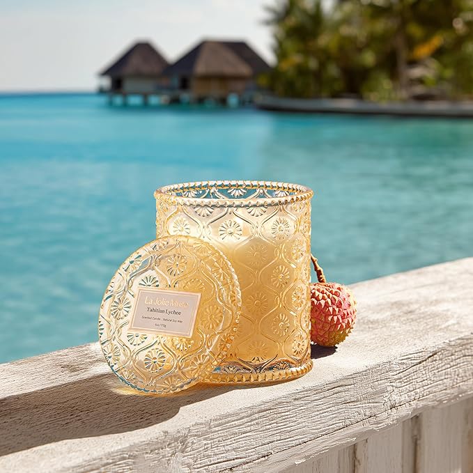 LA JOLIE MUSE Tahitian Lychee Candle - Lychee, Melon, Pineapple | 6 oz Natural Soy Wax | 40 Hours Clean Burn | Tropical Fruit Candle | Gift for Little Getaway - Bloomnest
