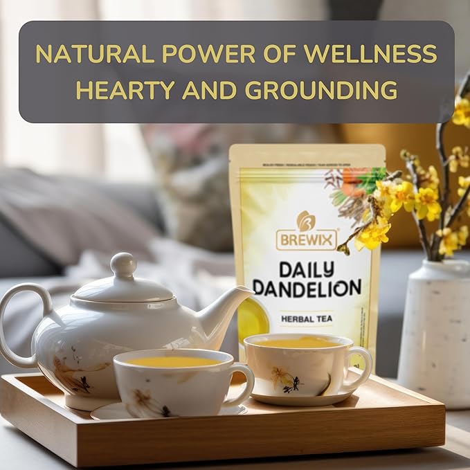 BREWIX, Dandelion Root Detox Tea (25 Pyramid Tea Bags) Caffeine-Free Herbal Blend with Ginger, Tulsi & Turmeric | Supports Liver Health & Gentle Cleanse | Natural & Refreshing | Direct from Source - Bloomnest