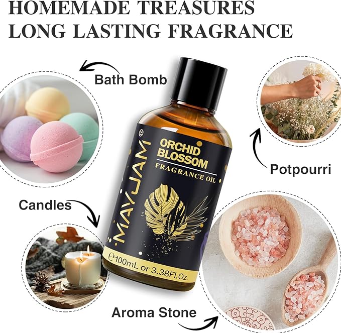 Orchid Blossom Fragrance Oil Essential Oil, MAYJAM 3.38FL.OZ Orchid Blossom Oil for Diffusers for Home, Long Lasting Scented Oils for Soap Candle Making - 100ML - Bloomnest