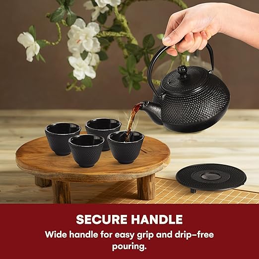 Kitchtic Japanese Coated Cast Iron Teapot Set of 4 - Kettle with Stainless Steel Infuser - Durable Heat Retention Tea Infusers - Japanese Style Kettles Teapots Tea for Home - for Green Tea, Loose Leaf - Bloomnest