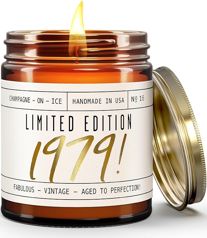46th Birthday Gifts for Women - 'Limited Edition 1979' Soy Candle, w/Champagne on Ice I 46 Birthday Gifts for Women I 46th Gift for Her Ideas I 9oz Reusable Jar, 50Hr Burn, Made in USA - Bloomnest