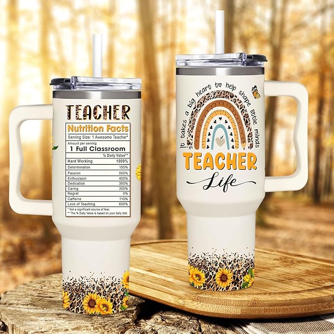 Teacher Appreciation Sunflower Tumbler 40Oz With Handle - Christmas and Graduation Gifts for Women, Thank You From Students - Bloomnest