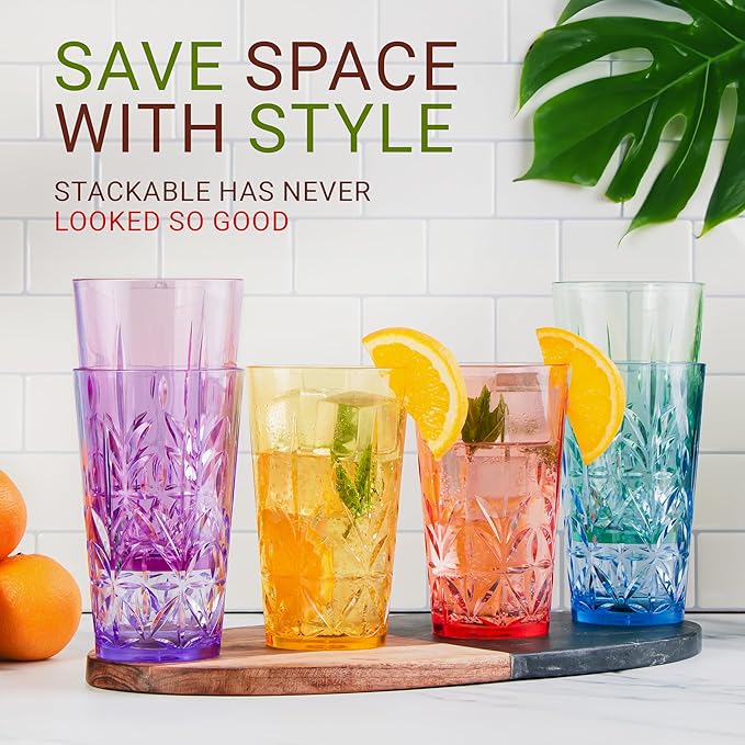 Royal Plastic Drinking Tumbler, Premium Quality Water Glasses, Dishwasher-Safe BPA-Free Durable Mixed Colors Assorted Stackable Cups, 18 oz Set of 12 - Bloomnest