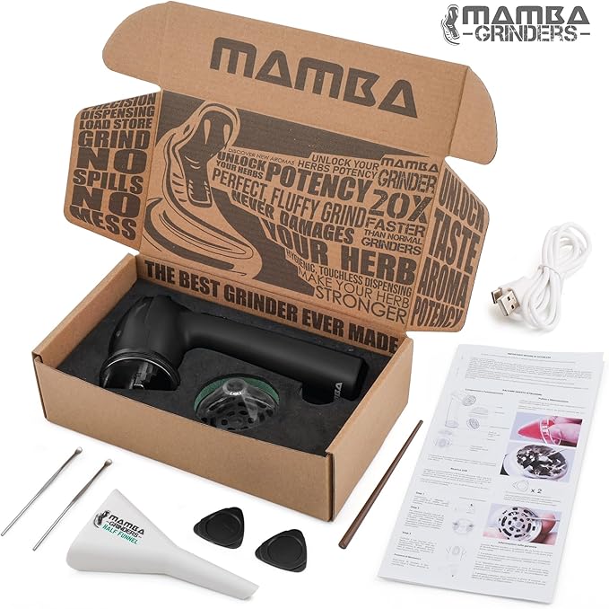 Mamba Original 1g Black USB Electric Herb Grinder. Small Portable Metal Herbal Machine & Spice Mill for the Kitchen - Bloomnest