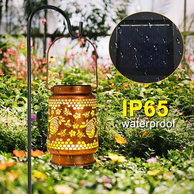 Solar Lanterns Outdoor Garden Decor, Gifts for Women, Mom, Grandma, Birthday, Thanksgiving, Decorative Waterproof Hanging Metal LED Light for Yard, Patio, Lawn, Landscape, Backyard (Bee) - Bloomnest