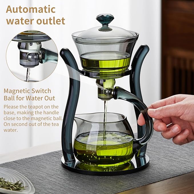 Glass Teapot Tea Pot Magnetic Ball, 12 OZ Drip-Teapot With Infuser, Semi-Automatic Tea Set,350Ml Turkish Tea pot, Kungfu Tea Set - Bloomnest