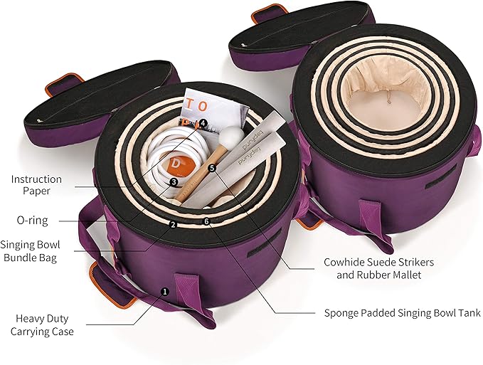 TOPFUND 440 Hz Chakra Set of 7 Crystal Singing Bowls 6-10 inch with Heavy Duty Carrying Cases and Singing Bowl Mallets - Bloomnest