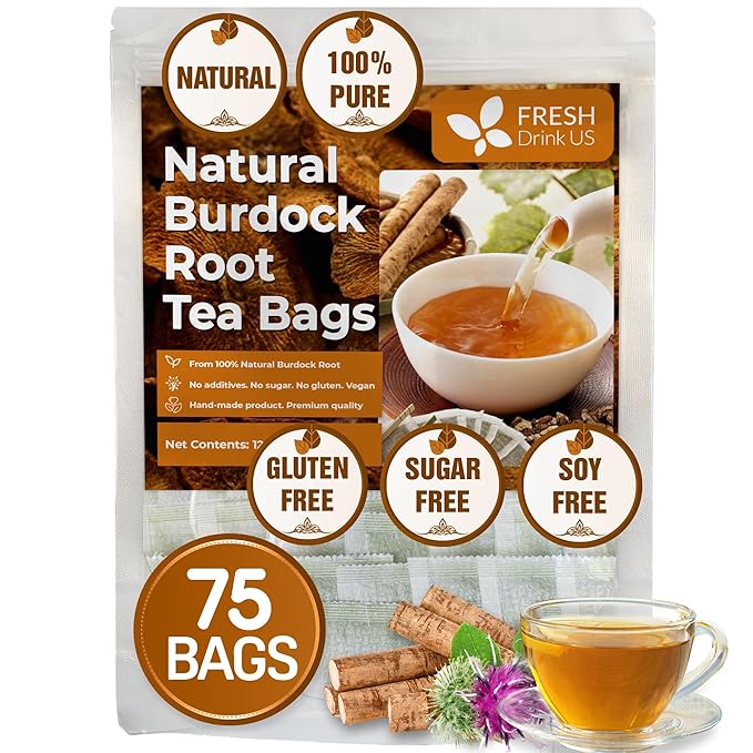 FreshDrinkUS Premium Burdock Root Tea Bags, 100% Natural & Pure. Burdock Herbal Tea, Made with Natural Material Tea Bags. No Sugar, No Caffeine, No Gluten, Vegan - Bloomnest