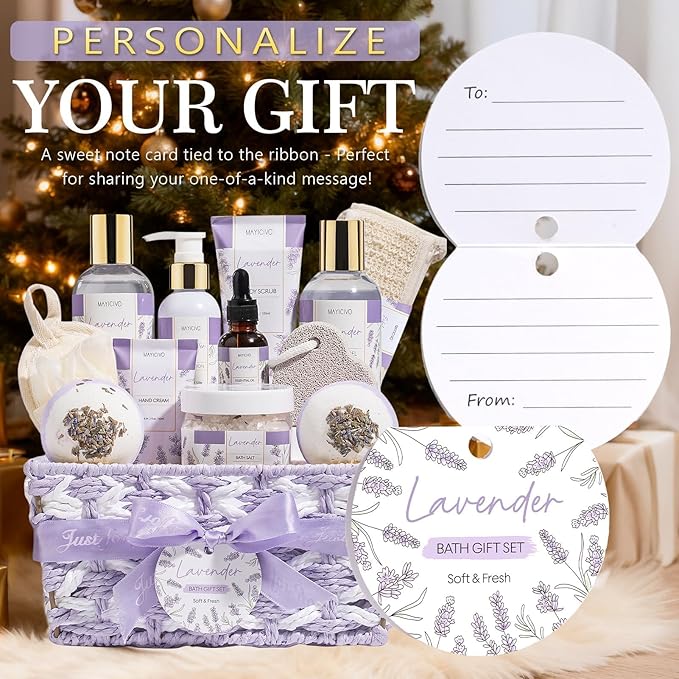 Birthday Gifts for Women, Lavender Relaxing Spa Gift Baskets for Women Self Care Package Bath Gift Set, Home Bath and Body Kit Pamper Valentines Day Gifts for Her Womens Mom Friends Wife Girlfriend - Bloomnest