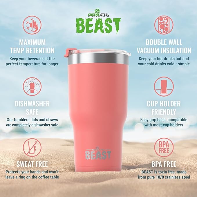 Beast 20 oz Tumbler Stainless Steel Vacuum Insulated Coffee Ice Cup Double Wall Travel Flask (Blossom Pink) - Bloomnest