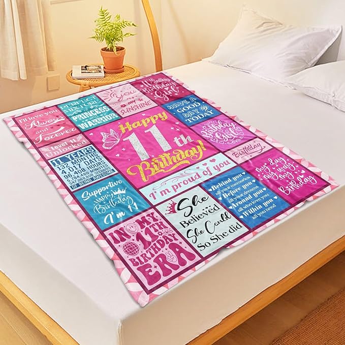 11 Year Old Girl Birthday Gifts, Birthday Gifts for 11 Year Old Girl, 11 Year Old Girl Gifts Ideal, Cool Stuff for 11 Year Olds Girl, 11th Birthday Decorations for Girls, Girls Blanket 50"X60" - Bloomnest