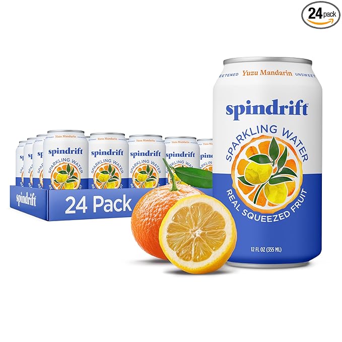 Spindrift Sparkling Water, Yuzu Mandarin Flavored, Made with Real Squeezed Fruit, 12 Fl OZ Cans, Pack of 24 (Only 6 Calories per Can) - Bloomnest