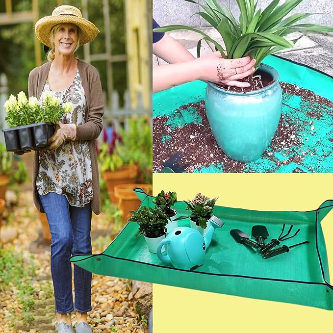 2 PCS Plant Repotting Mat for Indoor Plants, 43" X 29" Thickened Foldable Waterproof Plant Potting Tray and Mess Control, Portable Potting Mat Gardening Tray for House Plants Succulents, Extra Large - Bloomnest
