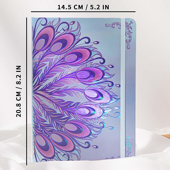 TIEFOSSI A5 Journal Notebook-College Lined Ruled Hardcover Journals for Writing Women-100gsm Thick Paper 224 Numbered Pages-Peacock Feather Embossed Journal-Daily Journal for Writing - Bloomnest