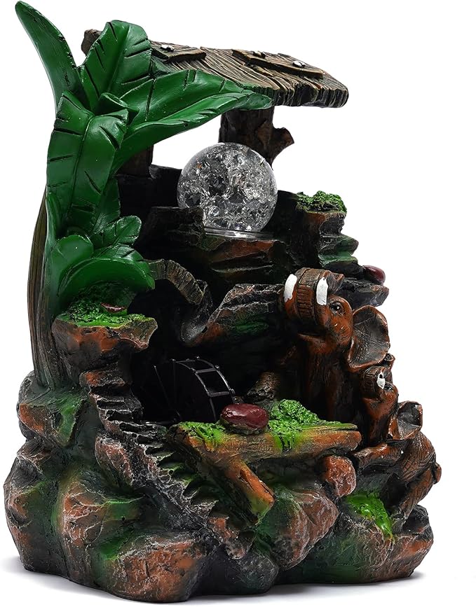 Fountains Waterfall Décoration,Indoor Relaxation Desktop Fountain Waterfall,Atomizing Humidifier,Desktop Fountain Waterfall with Rockery,Plant,Illuminated Waterfall for Home Office Desk Gifts