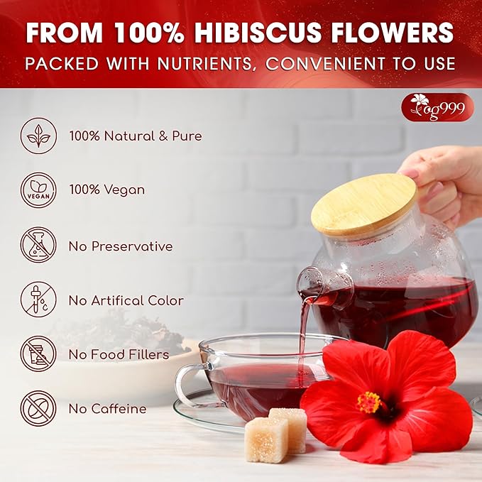 TOG999, Premium Hibiscus Flowers 16oz | Dried Petals | Naturally Caffeine-Free Herbal Tea | Vibrant Color & Tart Floral Flavor | Non-GMO, Gluten-Free, Vegan | Perfect for Tea, Beverages, and Crafts - Bloomnest