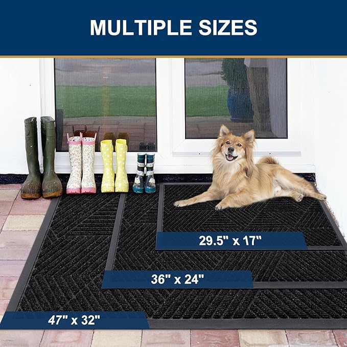 Smiry Front Door Mat Outside Entrance, Heavy Duty Sturdy Natural Rubber Doormat, Trap Dirt and Moisture, Easy Clean Low Profile Mats for Indoor Outdoor Entry, Irregular Triangle (47x17, Black) - Bloomnest