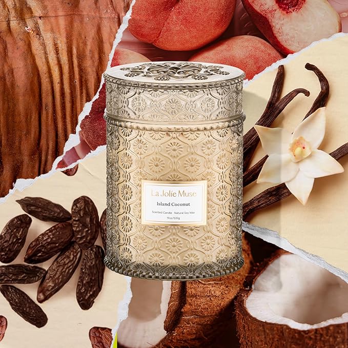 LA JOLIE MUSE Vanilla Coconut Candle – Coconut, Freesia & Vanilla | 19 oz Large Wooden Wick Candle | Natural Soy Wax | 90 Hours Clean Burn | Gift-Ready for Hosts & Gatherings | Elegant Home Décor - Bloomnest
