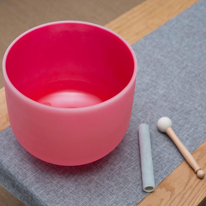 Leize Quartz Crystal Singing Bowl C Note 432 hz Root Chakra Red 12" Wide with Suede Striker - Bloomnest