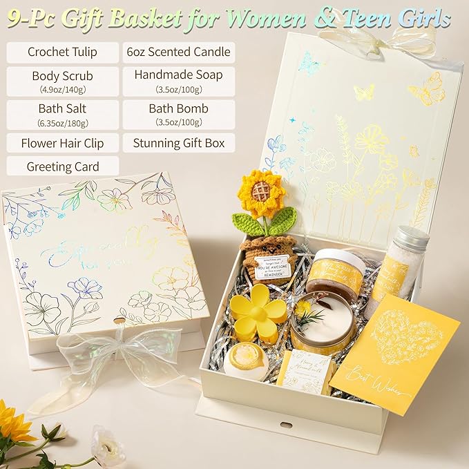 Spa Gifts for Women Bath Gift Set, Honey & Almond Milk Relaxing Spa Gift Baskets Home Bath Self Care Kit Care Package Thank You Birthday Valentines Day Gifts for Her Women Mom Friend Sister Teen Girl