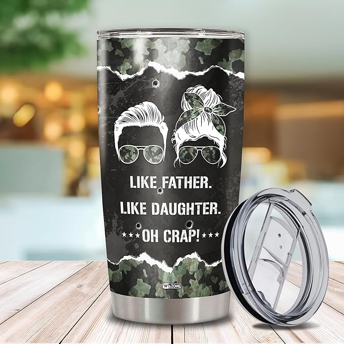 WAZONE Like Father Like Daughter Tumbler Stainless Steel 20oz Insulated Cup Double Wall Vacuum Travel Mug Funny Gifts Birthday Christmas Presents for Best Dad Daddy Dads From Daughters - Bloomnest