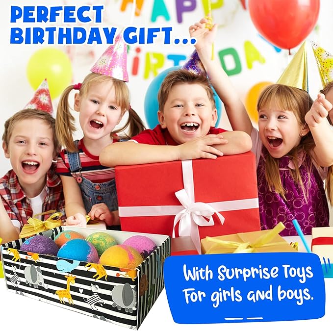 Bath Bombs for Kids with Surprise Inside - Organic Bath Fizzies with Toys Inside. All Natural, Gentle, and Kids Safe, Rainbow Spa Bath Fizz Balls, Stocking Stuffers Christmas Gifts for Boys, Girls - Bloomnest