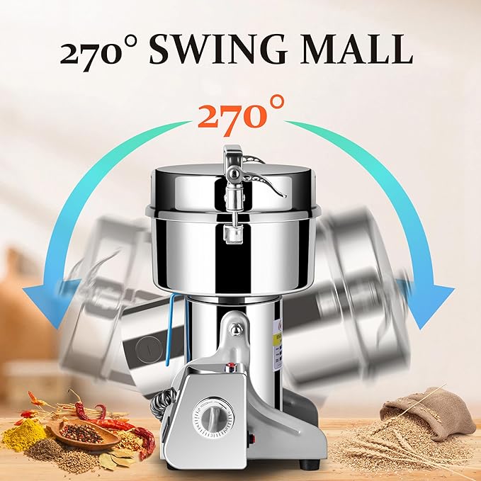 750g Grain Mill, flour mill grinder for home, Electric Stainless Steel Grain Grinder for Wheat, Spices, coffee,Corn and Other Dry Food Grinders for Kitchen - Bloomnest