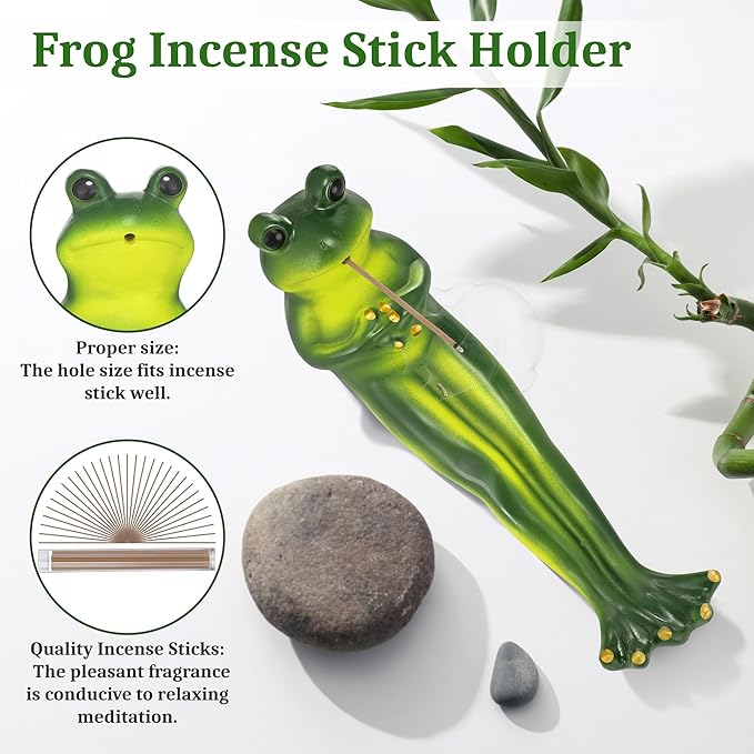 Frog Incense Stick Holder, Green Frog Incense Burner with 30 Sandalwood Sticks, Ash Catcher Stand Gift for Aromatherapy, Yoga, Relaxing Meditation, Home Living Room Office Decor - Bloomnest