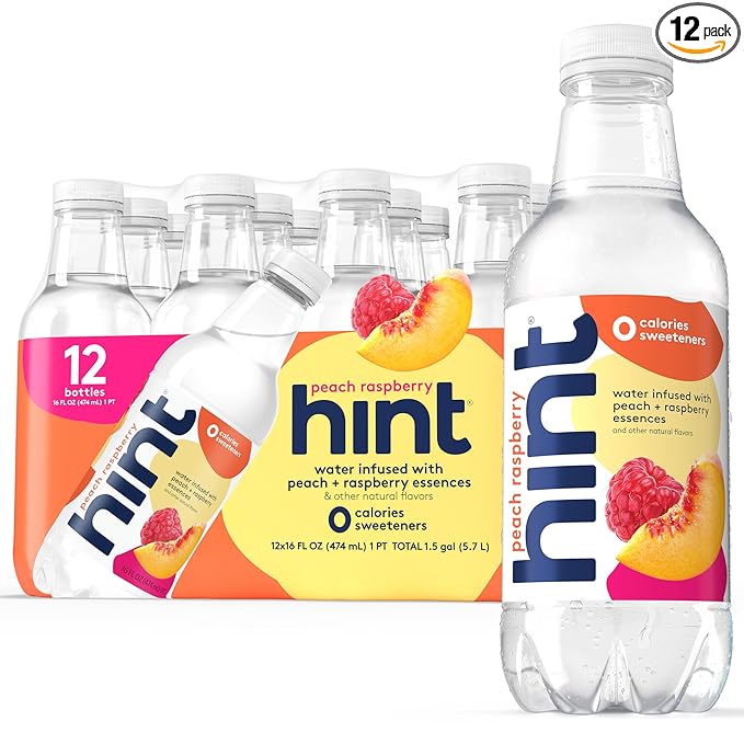 Hint Fruit-Infused Bottled Water, Peach Raspberry - Sugar Free Flavored Water with Zero Calories, Naturally Flavored, and No Artificial Sweeteners - 16 Fl Oz (Pack of 12) - Bloomnest