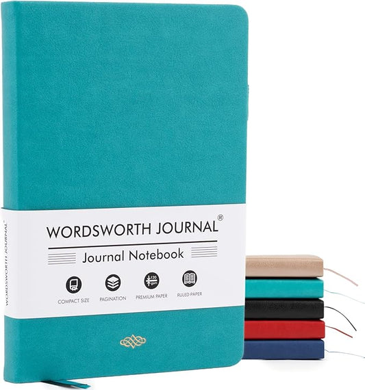 Wordsworth & Black A5 Lined Journal 216 Lined Pages, Hardcover Leather, 120 GSM Paper, Journaling Notebook for Work & Sketching, Journals for Women, Men - Gifts Box Included Turquoise - Bloomnest