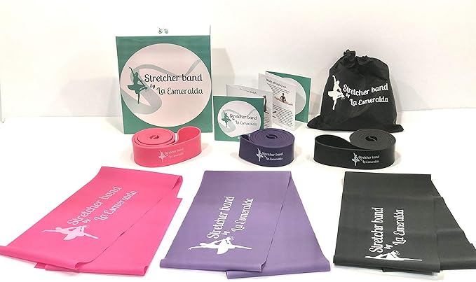 La Esmeralda Stretch Bands Set of 2 for Ballet, Dancers, Gymnastics .Resistance Bands to Improve Flexibility, Splitting and Strenght. 3 Colors, Gift Box, Instruction Booklet, Carry Bag Including. - Bloomnest
