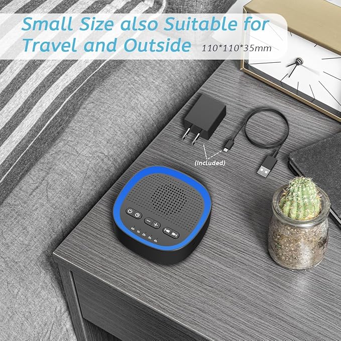 Sleep White Noise Sound Machines with 30 Soothing Sounds 3.5 mm Headphone Jack 5 Timer Settings 32 Precise Volume Memory Function Compact Design Ideal Gift for Everyone