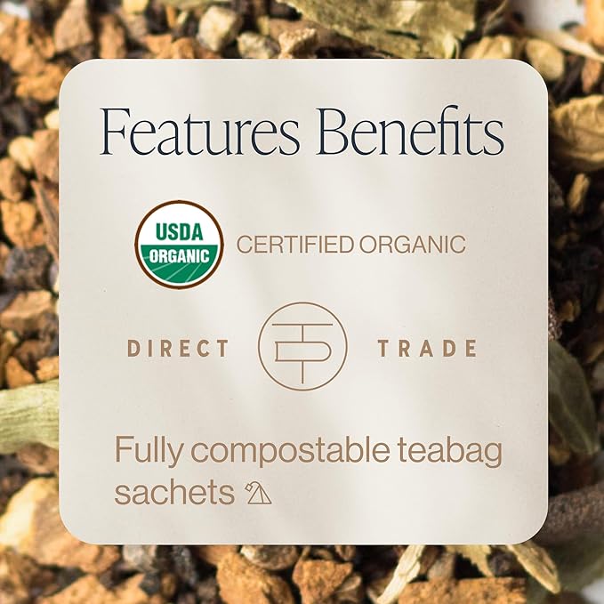 Rishi Tea Masala Chai Tea - Organic Sachet Tea Bags, Assam Black Tea Blend with Whole Spices, Energizing & Caffeinated - 15 Count (Pack of 6) - Bloomnest