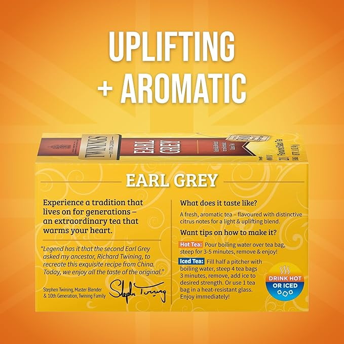 Twinings Earl Grey Black Tea Individually Wrapped Bags, 20 Count (Pack of 1), Flavoured with Citrus and Bergamot, Caffeinated, Enjoy Hot or Iced, 20 Teabags - Bloomnest