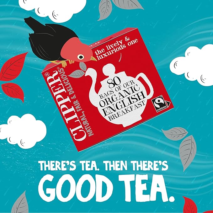 Clipper Tea, English Breakfast Assam Blend, Fairtrade, Organic, Plant-Based, Caffeinated British Tea, 1 Pack, 80 Unbleached Tea Bags - Bloomnest