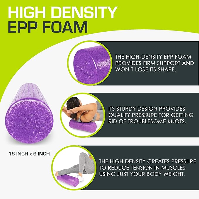 ProsourceFit High Density Foam Rollers 12 - inches Long, Firm Full Body Athletic Massage Tool for Back Stretching, Yoga, Pilates, Post Workout Muscle Recuperation, Black/Blue - Bloomnest