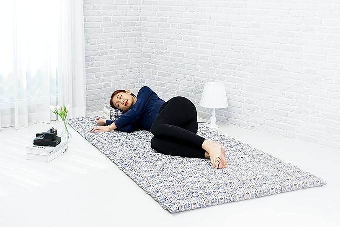 Leewadee - Kapok Roll Mat – Handcrafted Folding Sleep & Relaxation Mattress from Thailand, Ideal as Guest Bed, Camping Mat, Yoga Mat or Traditional Futon, 75 x 39 inches, Blue White - Bloomnest