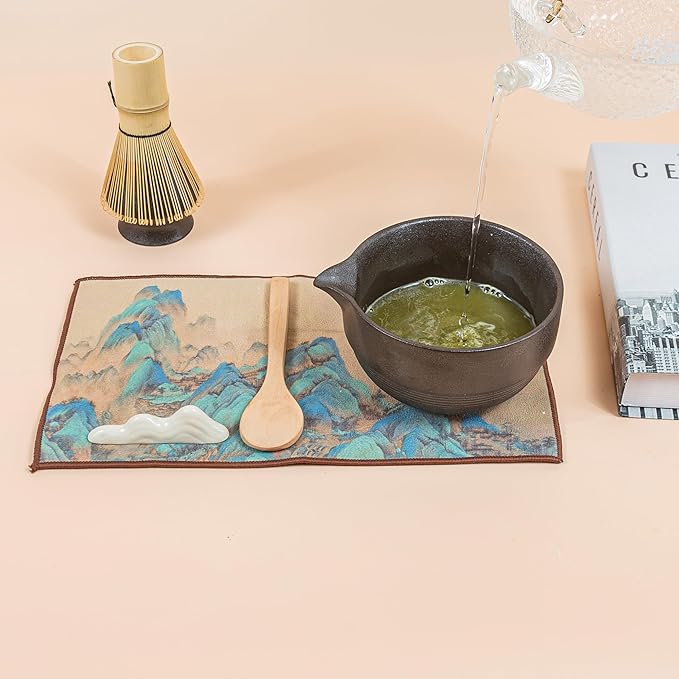 Matcha Set 7-Piece Tea Set with Brush, Bowl, Whisk, Strainer, Chasen, for Matcha Tea Ceremony (Black) - Bloomnest